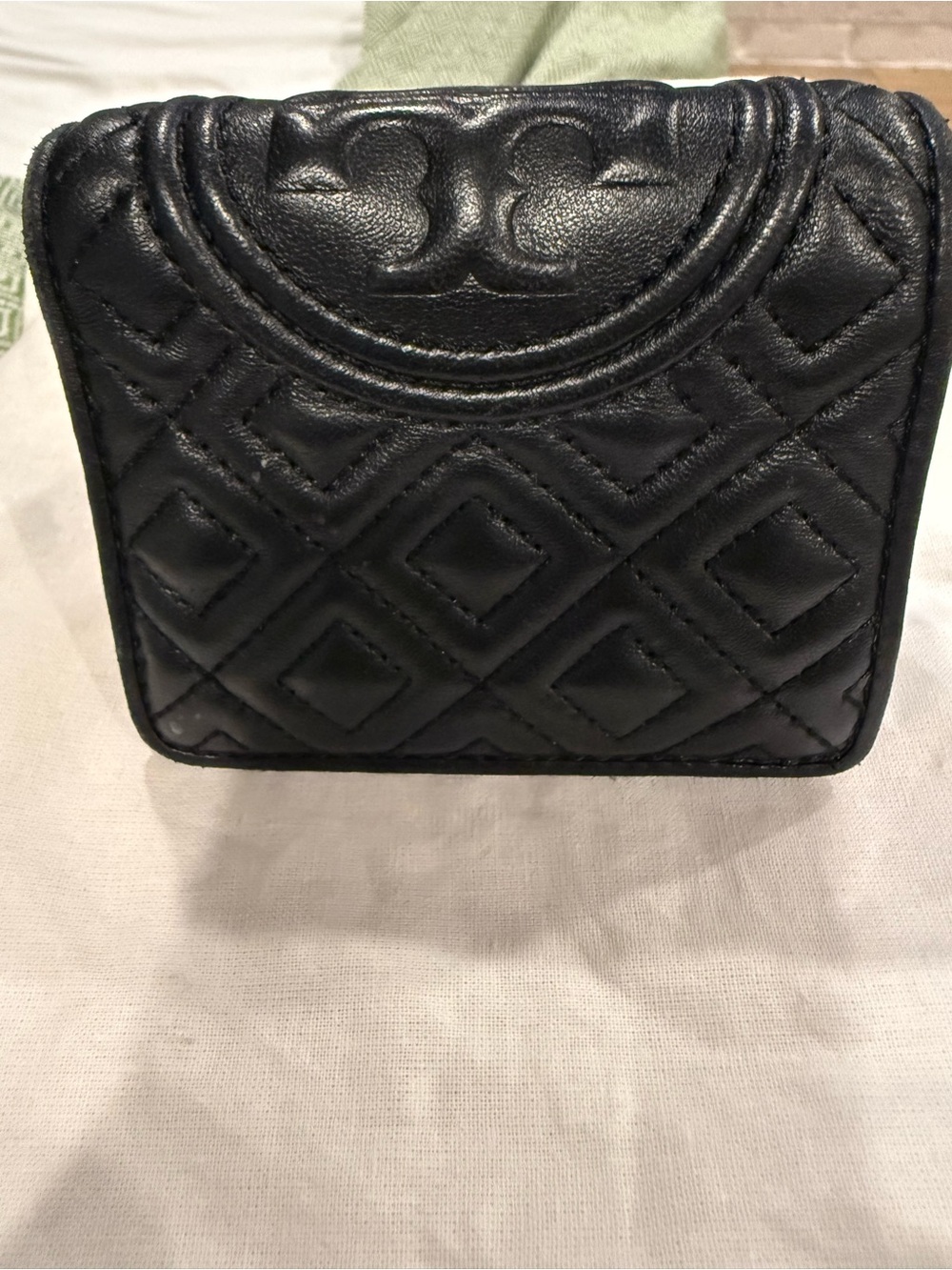 Tory Burch Quilted Black Leather Wallet with Gold Snap